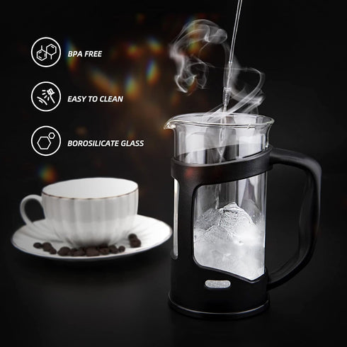 RAINBEAN Mini French Press Coffee Maker, 1 Cup, 12oz, Maximum Flavor Brewer with Stainless Steel Filter, 350ml - Small...