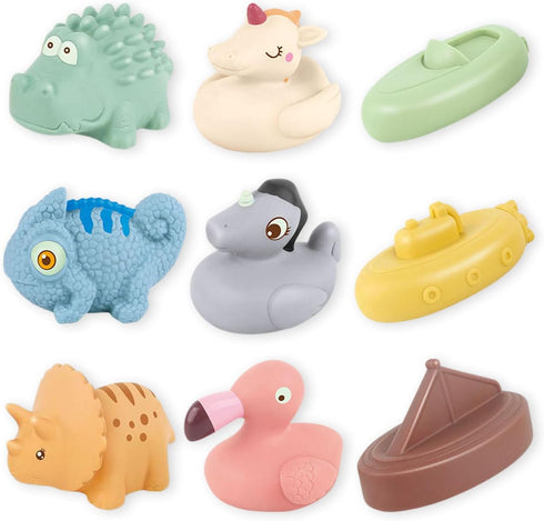 Bath Toys for Kids Ages 1-3 , 9 Pack No Hole Animal and Float Boats Baby Bath Toys for Babies 6-12 Months, Baby Pool Bathtub Toys Presents for Pre...