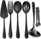 6 PCS Stainless Steel Serving Utensils, Large Serving Spoons Slotted Spoons, Forks, Ice Suger Tongs, Cake Server, Soup Ladle, Metal Utensils Set G...