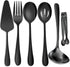 6 PCS Stainless Steel Serving Utensils, Large Serving Spoons Slotted Spoons, Forks, Ice Suger Tongs, Cake Server, Soup Ladle, Metal Utensils Set G...