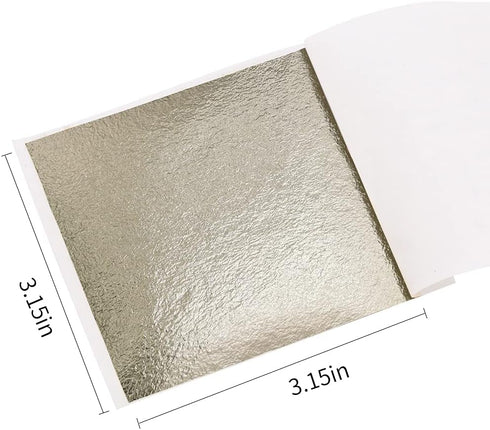 KINNO 100 Sheets Gold Leaf Sheets - KINNO Antique Silver Foil Paper Multipurpose for Home, Wall, Frame, Ceiling, Furniture Decoration, 3.15 by 3.3...