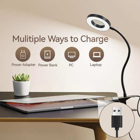 LED Desk Lamp Clip on Light with 3 Color Modes 10 Brightness Ring/Clamp Light 360° Flexible Gooseneck Dimmable Eye Protection Desk Light Desk Lamp...