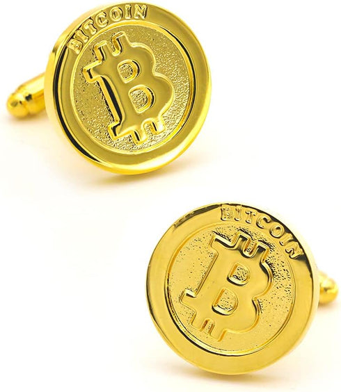 Men's Bitcoin Cuff Links Quality Brass Material Golden Color Coin Design Cufflinks with Gift Box...