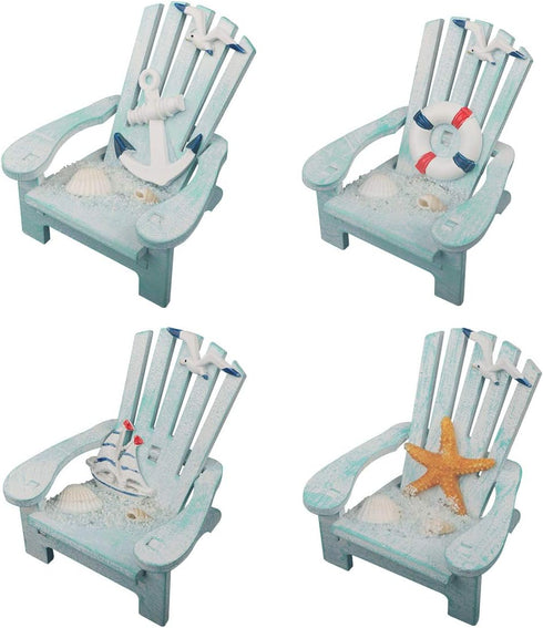 4 Pack Wooden Handmade Mini Chair Ornament Beach Decor Nautical Decoration for Bathroom Bedroom Decor Home Decor Article Home Office Desk, 4 x 3.7...
