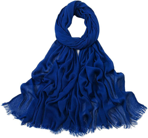 LMVERNA Pleated Solid Color Double-End Tassels Headscarf for Women, New Breathable Soft Rayon Scarf...