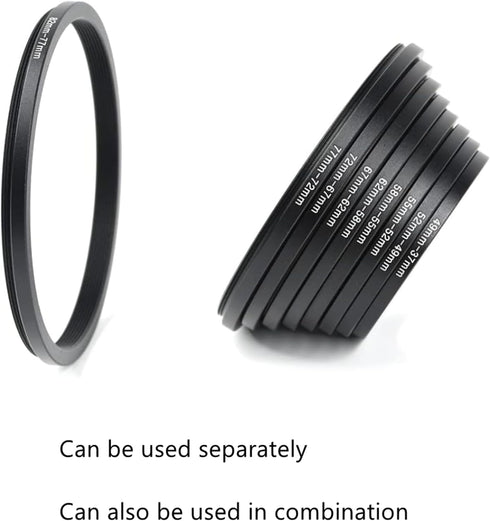 Filter Ring Adapter Set 18 Pieces, Camera Lens Filter Stepping Rings Kit, Lightweight and Durable Aluminum, 9 Pcs Step Up Rings Set and 9 Pcs Step...