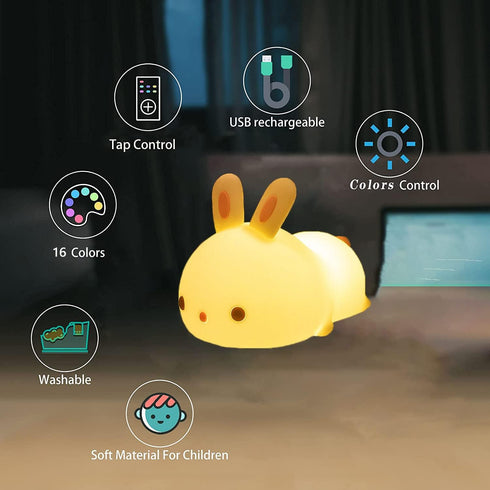 YOTOZU Cute Bunny Night Light, USB Rechargeable Kids Night Light, Warm White and 16 Colors Breathing Modes Led Animal Lights for Girls, Childrens,...