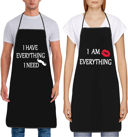 2Pcs Aprons Funny I Have Everything & I Am Everything Cooking Kitchen Aprons for Women Men Chef Valentine's Day Anniversary Wedding Gifts for Coup...