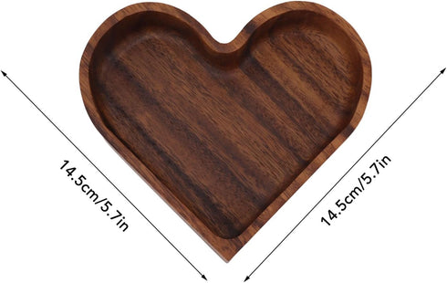Pssopp Wooden Serving Platter, 14.5x14.5cm Heart Shape Smooth Textured Elegant Nonslip Table Tray for Tea Food Snack Kitchen Utensils (Heart 14.5x...