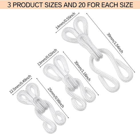 Covered Sewing Hooks & Eye Closure Jewelry Books Crafts Latch for Fur Coats Wraps Jackets Bra Thick Leather deep Pile Fabrics Clothing (25mm, Whit...