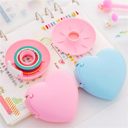 Blue Tape Dispenser with Tape Heart Shape Tape Organizer-Invisible Tape Cutter Portable Roll Tape Holder for School Office Tape Dispensers...