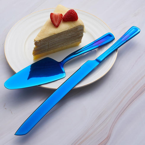 Blue Cake Knife and Server Set, 13-inch Stainless Steel Cake Cutting Set, Elegant Cake Cutter Set for Wedding, Birthday, Parties, Anniversary...