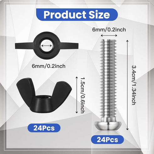 24 Pcs Pet Carrier Fasteners Set, M6 Stainless Steel Replacement Bolts and Butterfly Nuts, Dog Kennel Hardware Replacement Kit, Pet Carrier Replac...