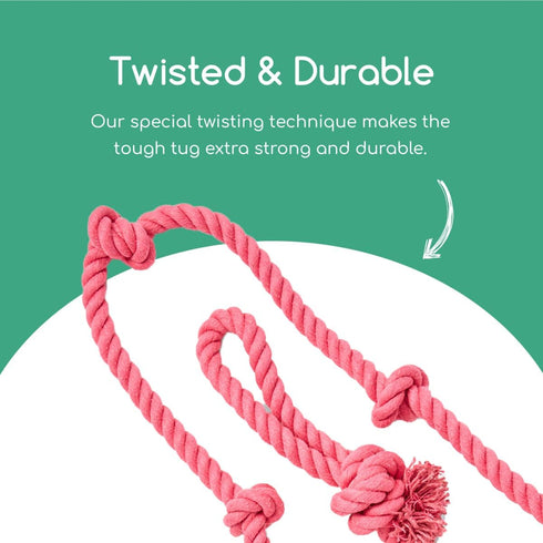 Tough Tug Rope Dog Toy - (Pink 5 ft Long Strong and Durable Rope Pull Toy with Handle) TUG of WAR Dog Toy...