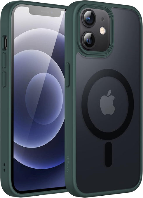 JETech Magnetic Case for iPhone 12/12 Pro 6.1-Inch Compatible with MagSafe, Translucent Matte Back Slim Shockproof Phone Cover (Dark Green)...