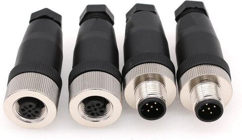 Eonvic 2 Sets M12 5 Pin Male & Female A Code Circular Aviation Plug Industrial Sensor Connector 60V 4A Waterproof Straight 12mm Connector Plug Cab...