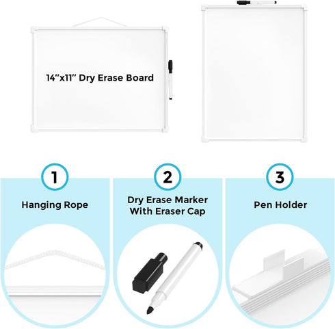 MaxGear Double-Sided Dry Erase Board, 14"x11" Hanging Whiteboard for wall, Small White Board with a Black Dry Erase Marker, Portable Whiteboard fo...