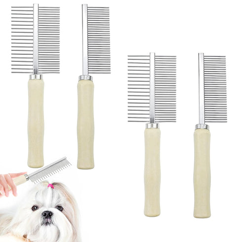 4 PACK Dog Cat Pet Comb Stainless Steel Cat Double-Sided Grooming Brush Professional Dog Grooming Comb Pet Hair Brush Cat Flea Comb for Long Short...