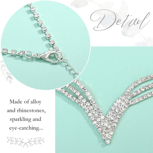 Unicra Wedding Jewelry Set Silver Rhinestone Necklace Earrings Set Prom Party Jewelry sets for Brides and Women...