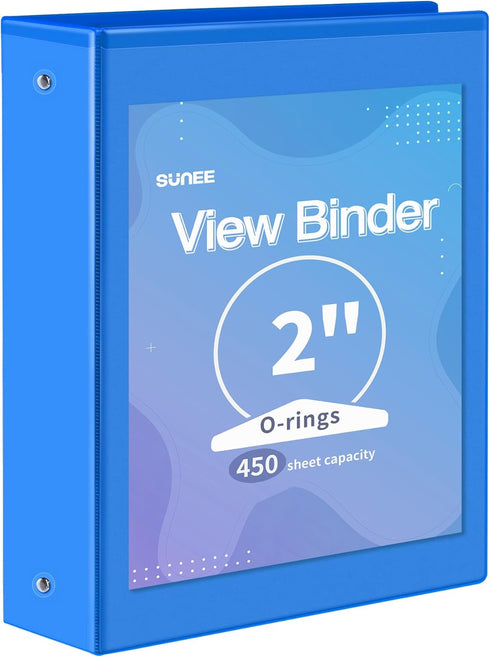 SUNEE 3 Ring Binder 2 Inch 1 Pack, Clear View Binder Three Ring PVC-Free (Fit 8.5x11 Inches) for School Binder or Office Binder Supplies, Blue Bin...