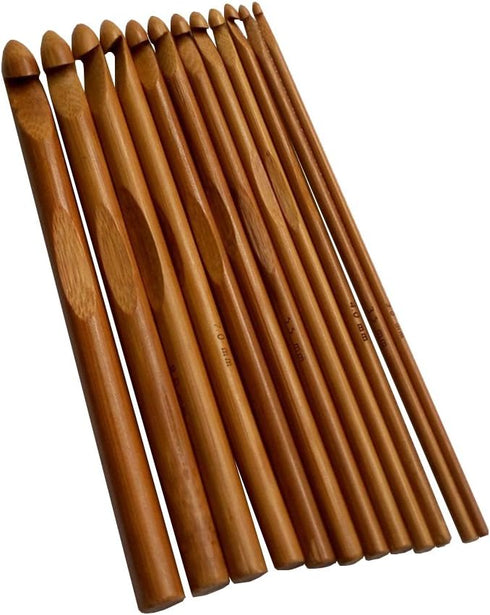 12pcs 6" Bamboo Crochet Hooks Needle Knitting Hooks Weave Yarn, 3 to 10 mm Diameters...