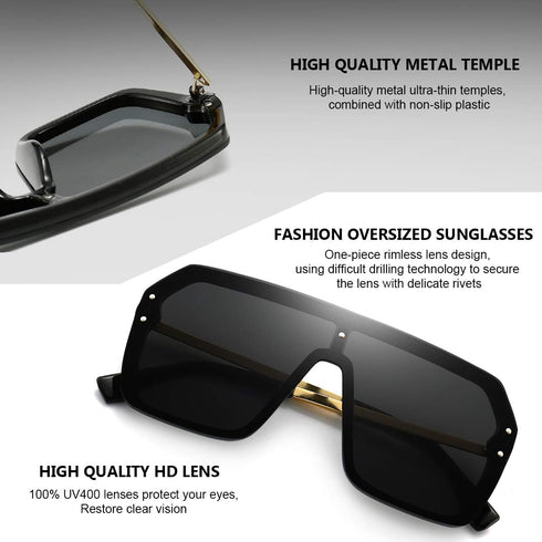 BOJOD Oversized Sunglasses for Women Trendy One Piece Flat Top Rimless Sunglasses Siamese Big Large Shades...