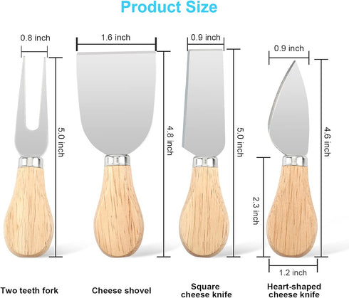 4 PCS Cheese Knife Set for Charcuterie Board, Wood Handle Stainless Steel Cheese Slicer & Cutter Utensils with Mini Knife, Butter Knife, Fork...