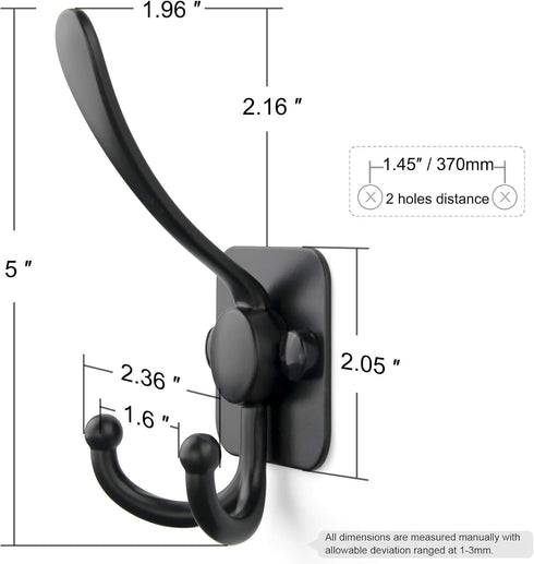 Wall Mount Coat Hooks,Matte Black Heavy Duty Decorative Hooks,3 Prongs Utility Hook,6 Pack...