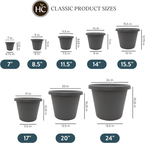 The HC Companies 8.5 Inch Round Classic Planter - Plastic Plant Pot for Indoor Outdoor Plants Flowers Herbs, Warm Gray...