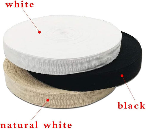 Natural Cotton Twill Tape 50 Yards 1 Inch Bunting Bias Tape Herringbone Webbing Tape Roll for Apron Sewing Dressmaking Craft (White)...
