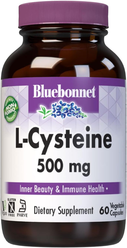Bluebonnet Nutrition L-Cysteine 500mg, Free-Form Amino Acid, Promotes Healthy Skin, Hair and Nails, Soy-Free, Gluten-Free, Non-GMO, Kosher Certifi...