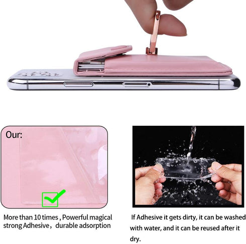 Cell Phone Card Holder RFID Ring Stand Stick on Wallet Card Holder for Back of Phone iPhone Android and All Smartphones Adhesive Credit Card Holde...