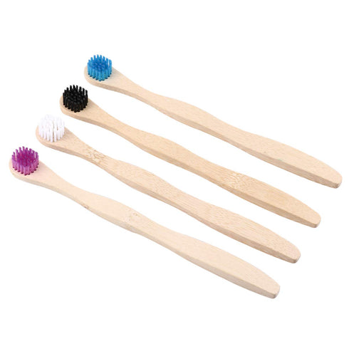 Scraper Bamboo Brush for Adults Toothbrush Oral Deep Cleaning 4pcs (White Blue Black Violet)...