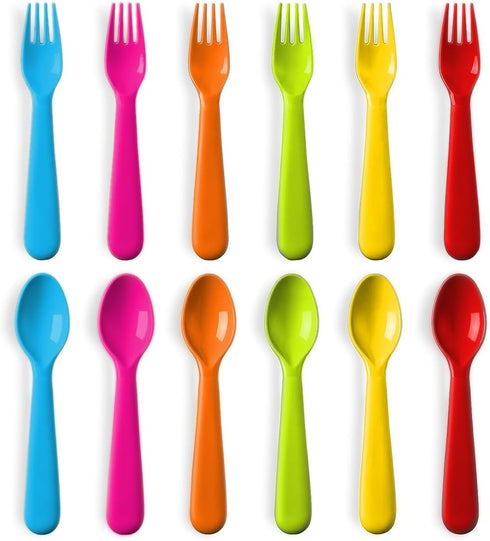 Plastic Toddler Utensils Set of 12 Kids Utensils Forks and Spoons - BPA FREE/Dishwasher Safe Toddlers Silverware Set Brightly Colored Children's S...