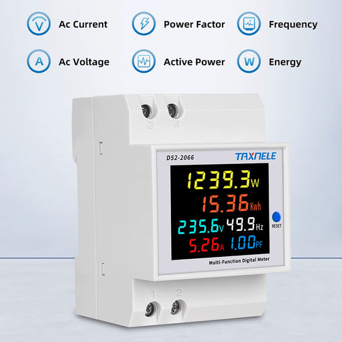 Single Phase Energy Meter Tester Din Rail Electricity Usage Monitor 6 in 1 Multimeter AC 40-300V 100A Voltage Current Voltmeter Ammeter Watt Kwh F...