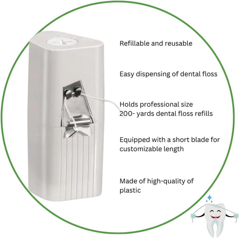 Dental Floss Dispenser - Dental Floss Holder, Dental Floss Dispenser Refillable- Bundled with Dental Floss Refill Spool Mint Waxed- 200 Yards Larg...