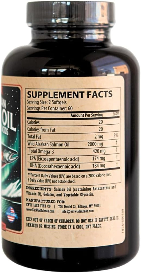 Wild Alaskan Salmon Fish Oil Omega 3 Supplement by Kwee-Jack Fish Co. | 120 Softgels 1000mg Salmon Oil | Anti-inflammation Brain Heart Joint Healt...