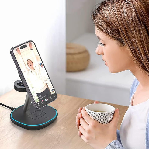3 in 1 Charging Station, Mag-Safe Charger Stand,15W Wireless Fast Magnetic Charger,Compatible for Apple iPhone 15 14 13 12 Pro/Max/Plus/Mini,AirPo...
