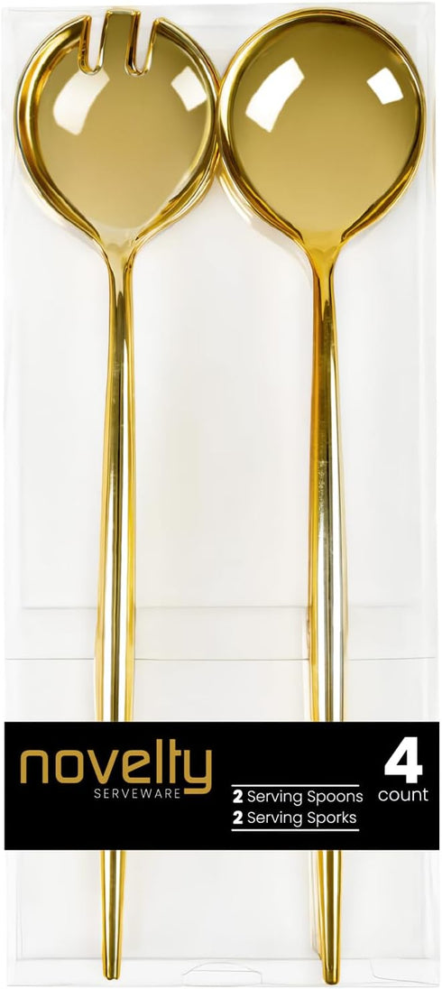 Dazzling Gold Novelty Serving Spoon & Spork Plastic Serveware - 4 Count - Perfect for Parties and Events...
