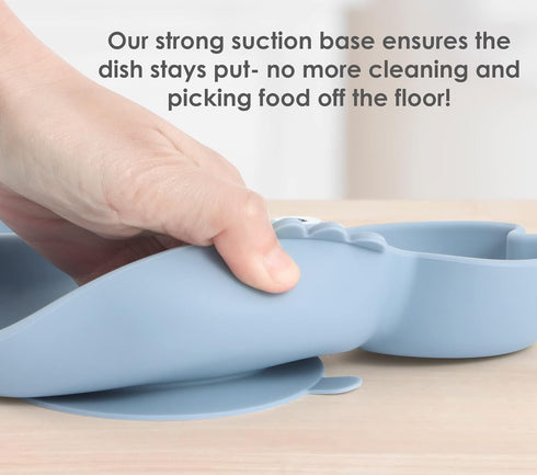 ROCCED Suction Plates for Baby, Silicone Plates with Suction Divided, Baby Spoon Fork Set for Toddler Baby Dishes Kids Utensils-Crab Dusty Blue...