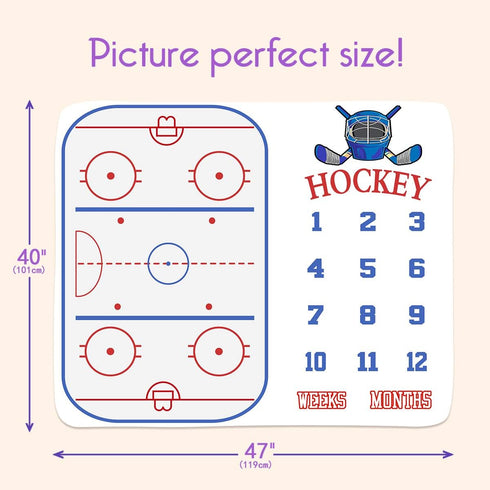 Baby Age Milestone Blanket, Hockey Stadium Blanket for Nursery, Baby 1-12 Months Growth Chart, includes 4 Frame and 1 Headband 47"x40" BTLSPH298...