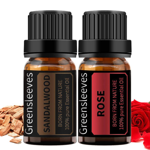 GREENSLEEVES Rose Sandalwood Essential Oil Set, 2 x 10ml Pure Plant-Based Fragrance Oil for Aromatherapy, Essential Oils for Diffuser, Massage, Ba...