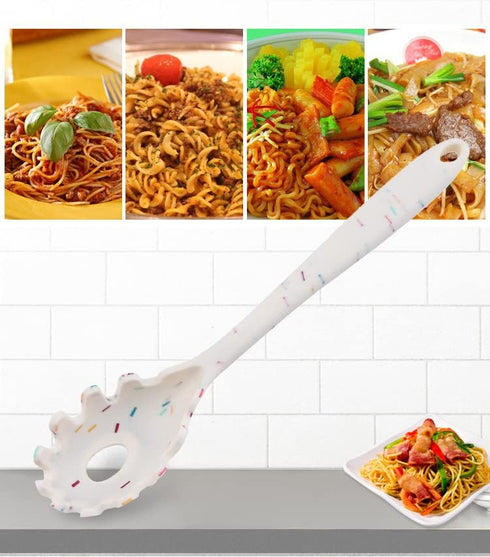 Silicone Pasta Fork (11.5"), High Heat Resistant to 480°F, Hygienic One Piece Design, Spaghetti Strainer & Server Spoon Pasta Forks (White)...