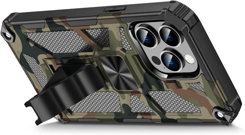 CCSmall Camouflage Case for iPhone 15 Pro with Metal Kickstand, Camo Phone Cover Built-in 360° Rotate Ring Stand Case for iPhone 15 Pro MC Army Gr...