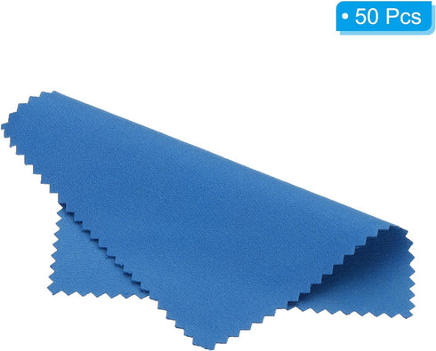 PATIKIL 3.94x3.94" Jewelry Cleaning Cloth, 50Pcs Double-Sided Microfiber Polishing Cloth for Silver Gold Brass Platinum Jewelry, Blue...