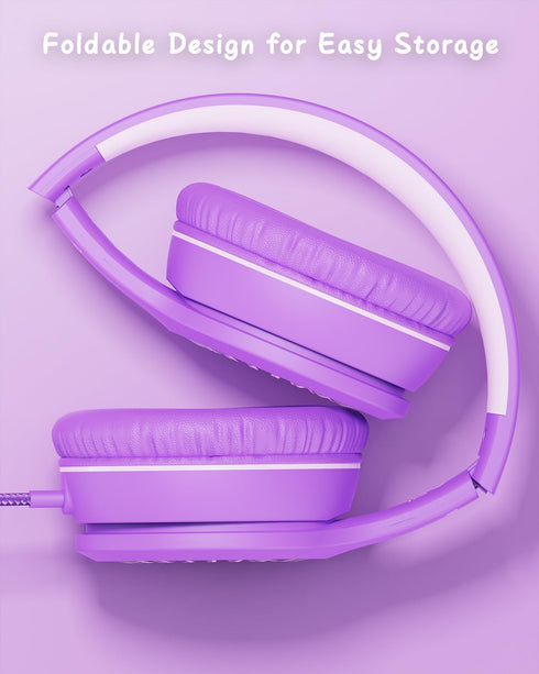 Wired Headphones with Microphone, K16 On-Ear Headphones for Kids with 3.5MM Jack, Foldable Stereo Bass Headphones for Teens School Amazon Kindle, ...