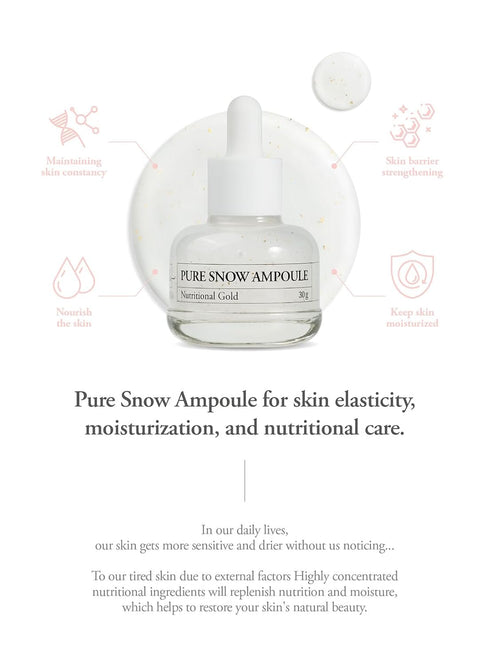 Pure Snow Ampoule - Real 24 Karat Gold Ampoule Korean Skin Care - Gold Skincare Anti-Aging Serum with Peptides, and Vitamin C - Brightens, Moistur...