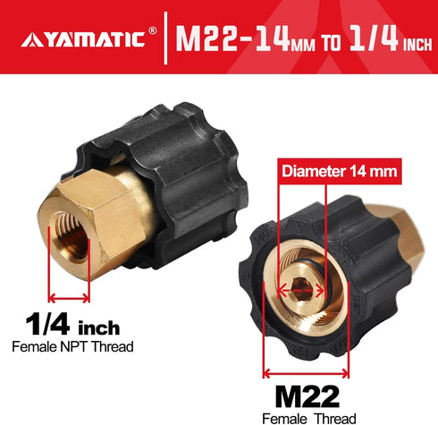 YAMATIC Pressure Washer Adapter, M22-14mm Female Thread to 1/4 Inch Female NPT Fitting, Power Washer Connector, 5000 PSI...