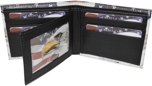 LB LEATHERBOSS Mens Bifold Exotic Wallet Picture US America Flag and Eagle with printed gift box...