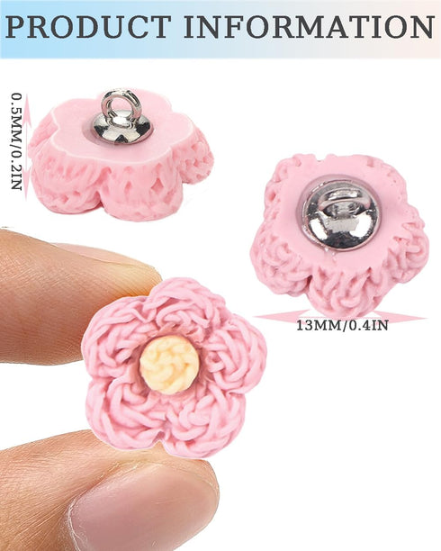 50 Pieces Tiny Flower Plastic Sewing Buttons with Metal Loop Shank Button Floral Fasteners for DIY Jewerly Jacket Sweater Bag Decorative Embellish...